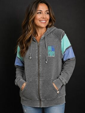 BLUE 84 Sweatshirt Women's Size Large Blue Gray Aqua Three Tone Hoodie Warm